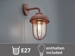 Industrial Außenwandleuchte Laterne in Rostoptik mit E27 LED, Höhe 33cm