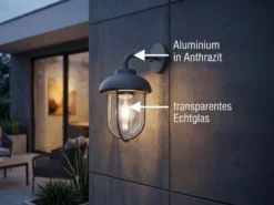 Industrial Außenwandleuchte Laterne in Anthrazit mit E27 LED, Höhe 33cm