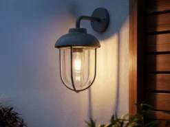 Industrial Außenwandleuchte Laterne in Anthrazit mit E27 LED, Höhe 33cm