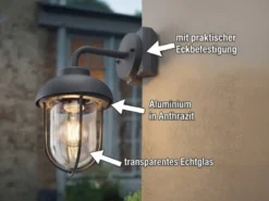 Industrial Außenwandleuchte Anthrazit Höhe 33cm inkl. Universal-Eckbefestigung