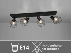 Industrial Deckenstrahler NARDA 4-flammig E14 in Schwarz, Breite 70cm