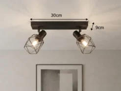 Industrial Deckenstrahler NARDA 2-flammig E14 Metall Schwarz, Breite 30cm
