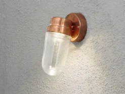 Industrial LED Außenwandleuchte VEGA Kupfer massiv & Klarglas, Höhe 24,5cm