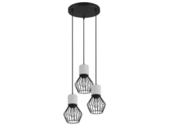 Industrial LED Hängelampe, 3 Drahtkörbe Schwarz & Betonoptik, Ø 25cm