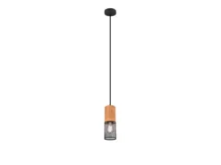 Industrial LED Pendellampe mit Drahtkorb Schwarz matt und Holzfassung, Ø 10cm