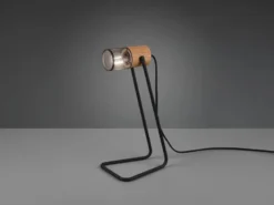 Industrial LED Tischlampe Metallgeflecht Metallschirm und Holzsockel, Höhe 40cm
