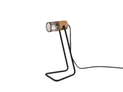 Industrial LED Tischlampe Metallgeflecht Metallschirm und Holzsockel, Höhe 40cm