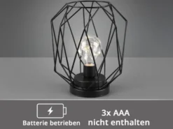 Industrial LED Tischlampe NARDA Schwarz, kabellos Batteriebetrieb, Höhe 21cm
