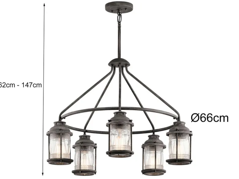 Industrial Pendelleuchte ASHLAND BAY für Innen & Außen, Anthrazit Ø66cm