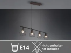 Industrial Pendelleuchte NARDA 4-flammig Metall Rostoptik, Breite 75cm