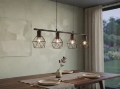 Industrial Pendelleuchte NARDA 4-flammig Metall Rostoptik, Breite 75cm