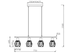 Industrial Pendelleuchte NARDA 4-flammig Metall Rostoptik, Breite 75cm
