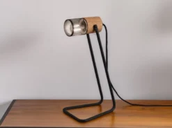 Industrial TOSH Tischlampe Metallgeflecht Metallschirm und Holzsockel, Höhe 40cm