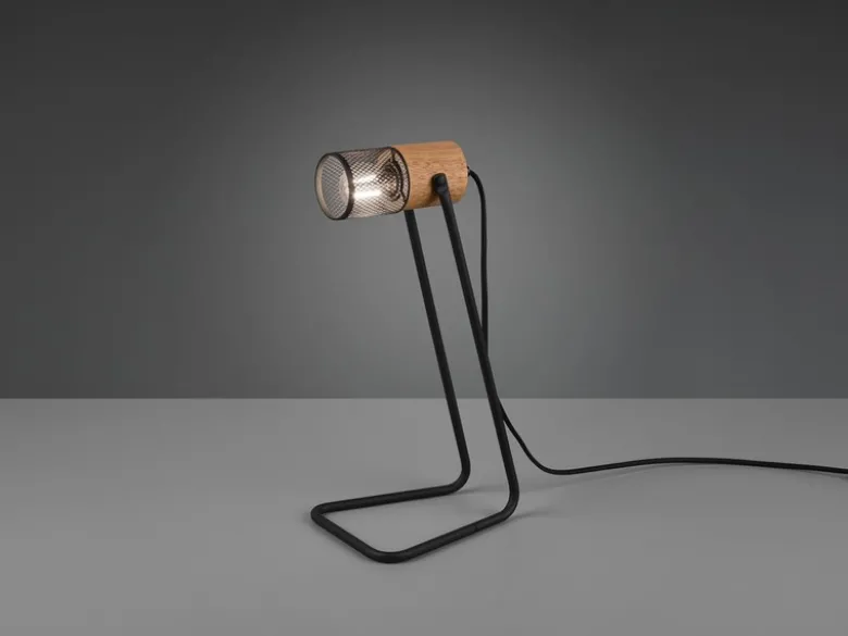 Industrial TOSH Tischlampe Metallgeflecht Metallschirm und Holzsockel, Höhe 40cm