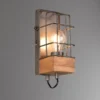 Industrial Wandlampe TINCO 1-flammig mit Gitter und Holz, Höhe 22,5cm
