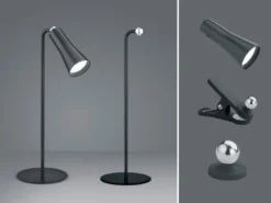 3 in 1 LED Akku Tischleuchte MAXI mit Klemm- & Klebestation, Schwarz H: 36cm