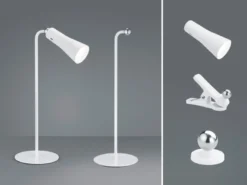 3 in 1 LED Akku Tischleuchte MAXI mit Klemm- & Klebestation, Weiß H: 36cm