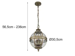 Jugendstil Pendelleuchte HALLERON für Innen & Außen, Bronze Ø30,5cm