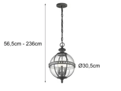 Jugendstil Pendelleuchte HALLERON für Innen & Außen, Anthrazit Ø30,5cm