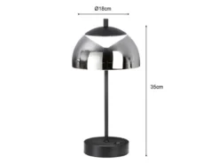 Kabellose Akku Tischleuchte RIVA Schwarz / Rauchglas dimmbar, Höhe 35cm