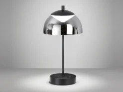 Kabellose Akku Tischleuchte RIVA Schwarz / Rauchglas dimmbar, Höhe 35cm
