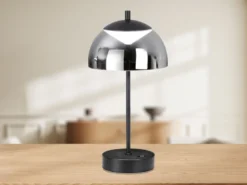 Kabellose Akku Tischleuchte RIVA Schwarz / Rauchglas dimmbar, Höhe 35cm