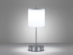 Kabellose Akku Tischleuchte RIVA Silber / Opalglas dimmbar, Höhe 34,5cm