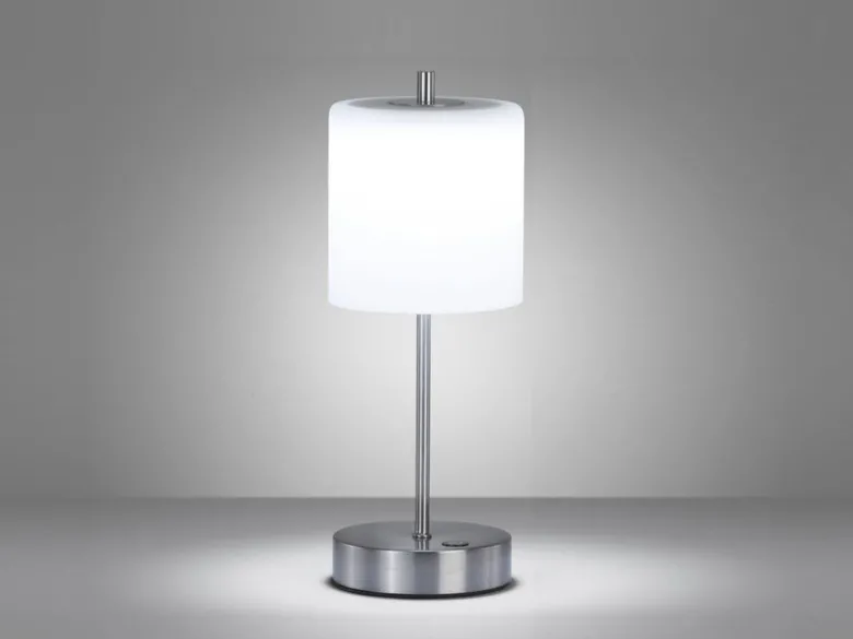 Kabellose Akku Tischleuchte RIVA Silber / Opalglas dimmbar, Höhe 34,5cm