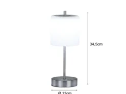 Kabellose Akku Tischleuchte RIVA Silber / Opalglas dimmbar, Höhe 34,5cm