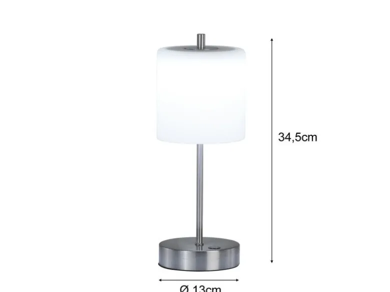 Kabellose Akku Tischleuchte RIVA Silber / Opalglas dimmbar, Höhe 34,5cm