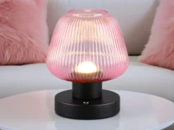 Kabellose LED Akku Tischleuchte QUENYA Glasschirm Wild Berry, Höhe 18cm