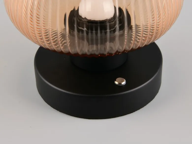 Kabellose LED Akku Tischleuchte QUENYA Glasschirm Bernstein, Höhe 18cm