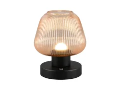 Kabellose LED Akku Tischleuchte QUENYA Glasschirm Bernstein, Höhe 18cm