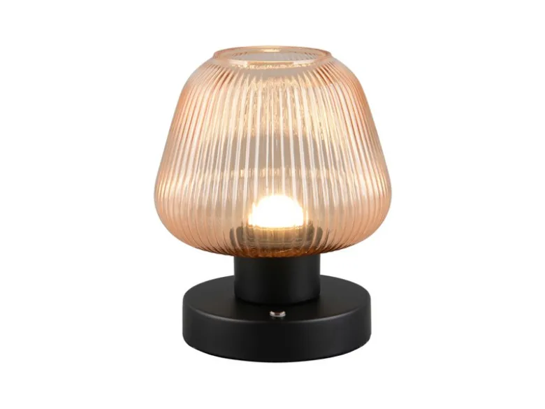 Kabellose LED Akku Tischleuchte QUENYA Glasschirm Bernstein, Höhe 18cm