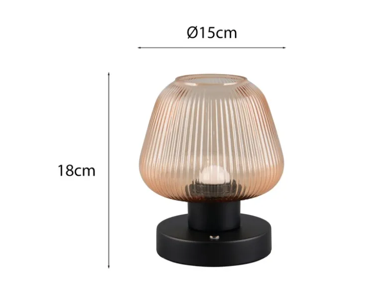 Kabellose LED Akku Tischleuchte QUENYA Glasschirm Bernstein, Höhe 18cm
