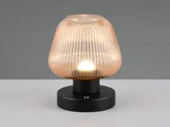 Kabellose LED Akku Tischleuchte QUENYA Glasschirm Bernstein, Höhe 18cm