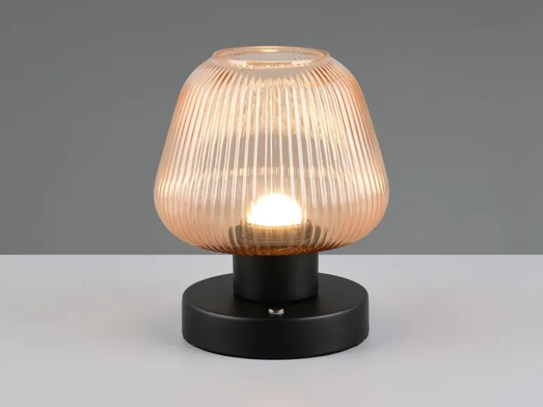 Kabellose LED Akku Tischleuchte QUENYA Glasschirm Bernstein, Höhe 18cm