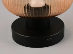 Kabellose LED Akku Tischleuchte QUENYA Glasschirm Bernstein, Höhe 18cm