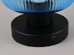 Kabellose LED Akku Tischleuchte QUENYA Glasschirm Blau, Höhe 18cm