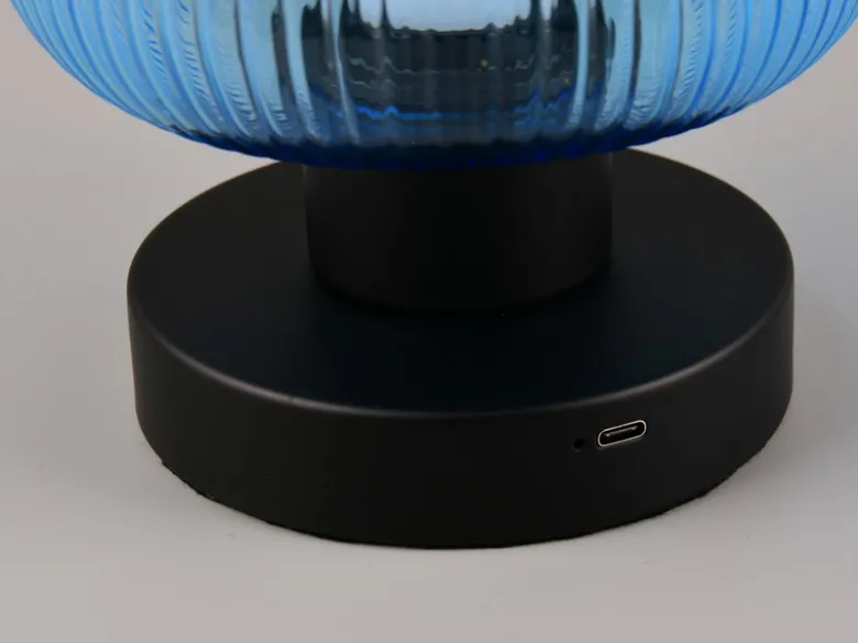 Kabellose LED Akku Tischleuchte QUENYA Glasschirm Blau, Höhe 18cm