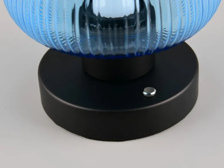 Kabellose LED Akku Tischleuchte QUENYA Glasschirm Blau, Höhe 18cm