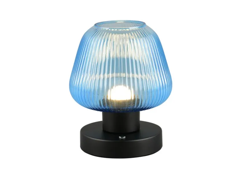 Kabellose LED Akku Tischleuchte QUENYA Glasschirm Blau, Höhe 18cm