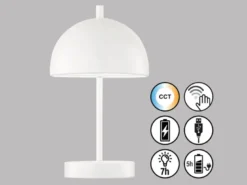 Kabellose Tageslicht Tischlampe KIA Weiß dimmbar & USB, Höhe 27cm