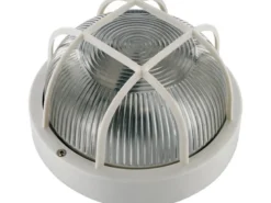 Kellerleuchte rund, weiß, mit Schutzgitter, bis max. 60W