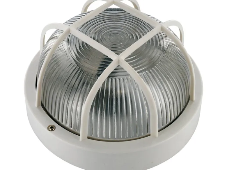 Kellerleuchte rund, weiß, mit Schutzgitter, bis max. 60W
