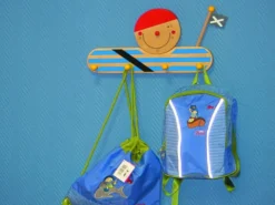 Kindergarderobe aus Holz, Made in Germany, 4 Haken, 40x30cm, Design PIRAT