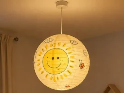 Kinder Papierlampe SONNEN Motiv Lampenschirm Ø 40cm Pendelleuchte mit Aufhängung