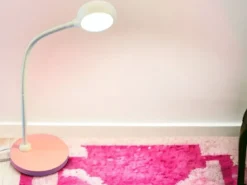 Kinder Schreibtischleuchte Pastellrosé-Grau Flexarm & LED-Leuchtmittel Höhe 43cm