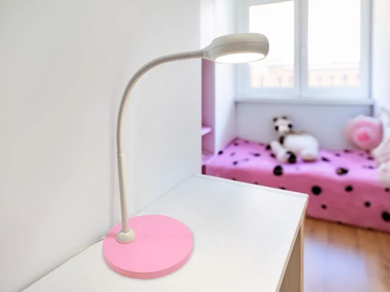 Kinder Schreibtischleuchte Pastellrosé-Grau mit Flexarm, Höhe 43cm