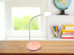 Kinder Schreibtischleuchte Pastellrosé-Grau mit Flexarm, Höhe 43cm